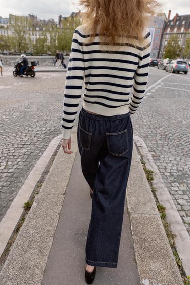 PULL EN MAILLE À RAYURES - Sable / Bleu de Zara - Image 2