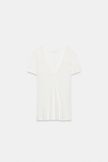 リヨセル＆シルクTシャツオフホワイトZaraのリヨセル＆シルクTシャツ - オフホワイト 