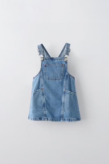 Zara DENIM PINAFORE DRESS - Blue