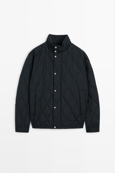 Down jacket with button detail — Blue 2