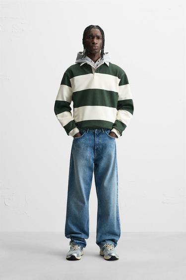 SUDADERA POLO CUELLO CONTRASTE - Crudo / Verde de Zara - Imagen 0