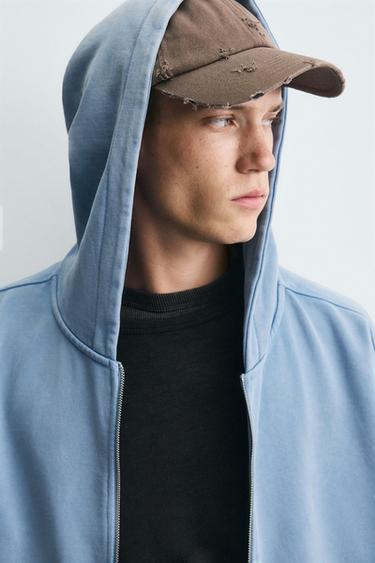 SWEAT DÉLAVÉ ZIPPÉ À CAPUCHE - Bleu clair de Zara - Image 6