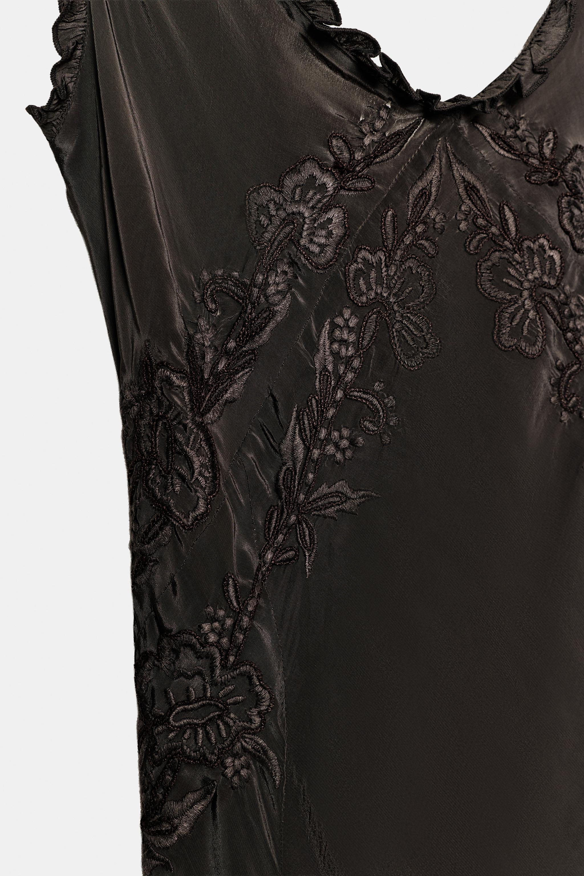 EMBROIDERED LONG DRESS ZW COLLECTION - Anthracite grey | ZARA United States EMBROIDERED LONG DRESS ZW COLLECTION - Anthracite grey | ZARA United States