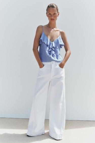 Zara Z1975 WIDE LEG MID-RISE JEANS WITH SIDE SEAMS - White