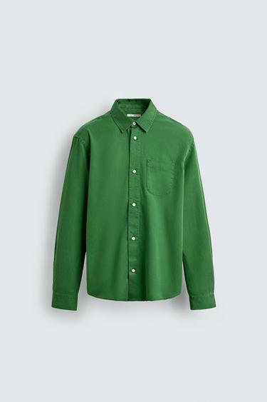 REGULAR FIT LYOCELL/COTTON SHIRT - Mid-green by Zara