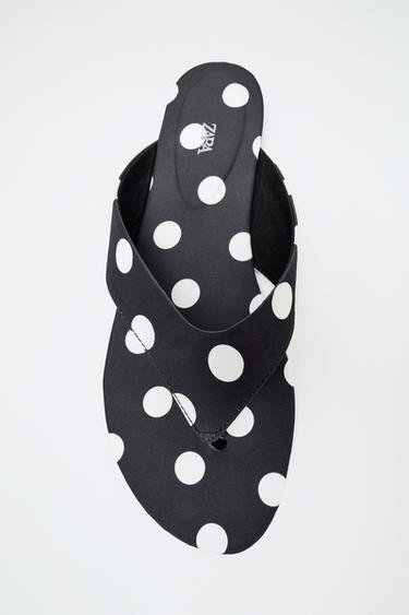 Zara POLKA DOT FLAT SANDALS - Black