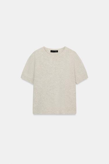 100% WOOL SHORT SLEEVE JUMPER - Sand / Marl by Zara