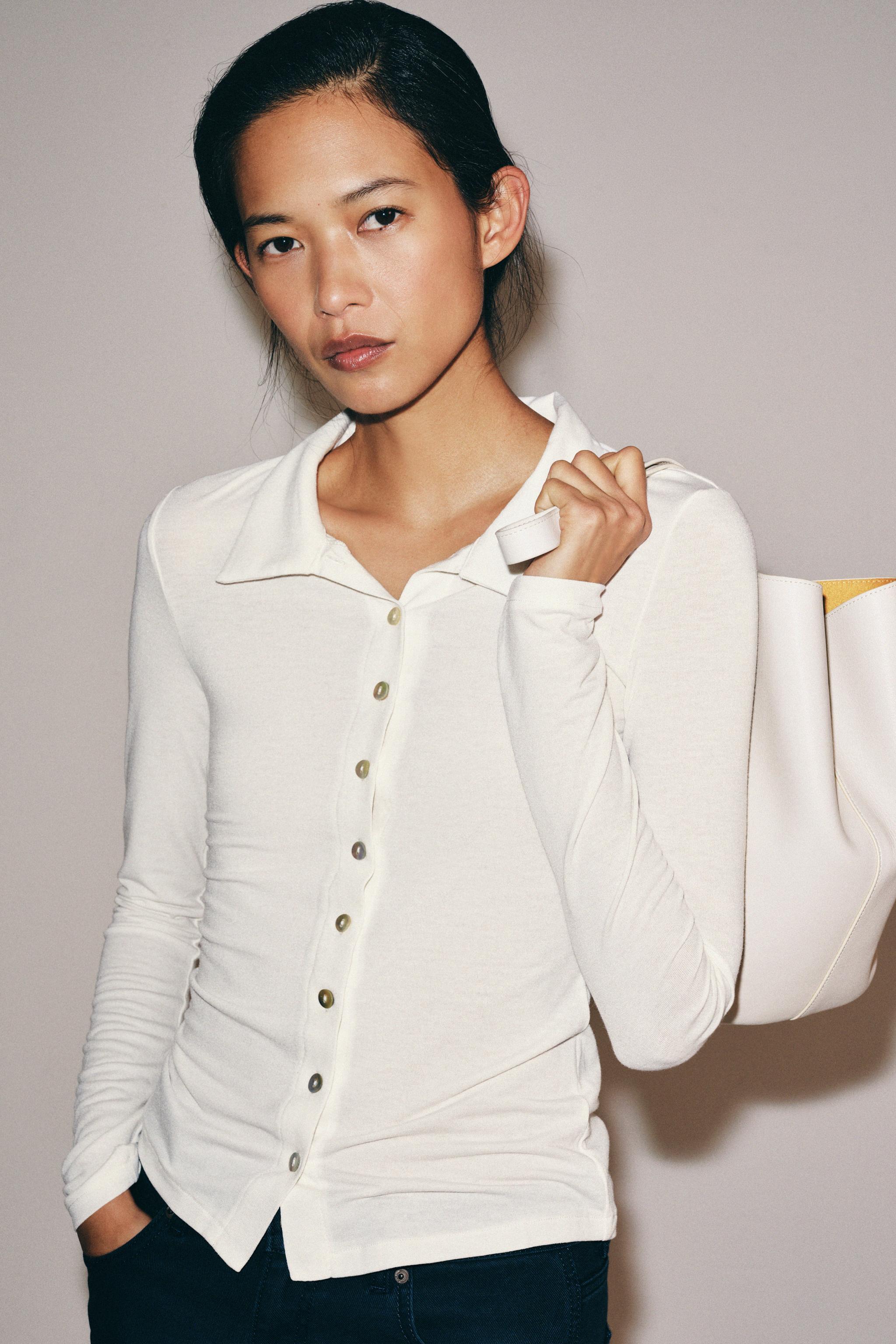 BUTTON-UP TOP — Ecru