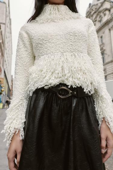 JUPE MI-LONGUE À SUPERPOSITION AVEC CEINTURE MATIÈRE SYNTHÉTIQUE - Noir de Zara - Image 4