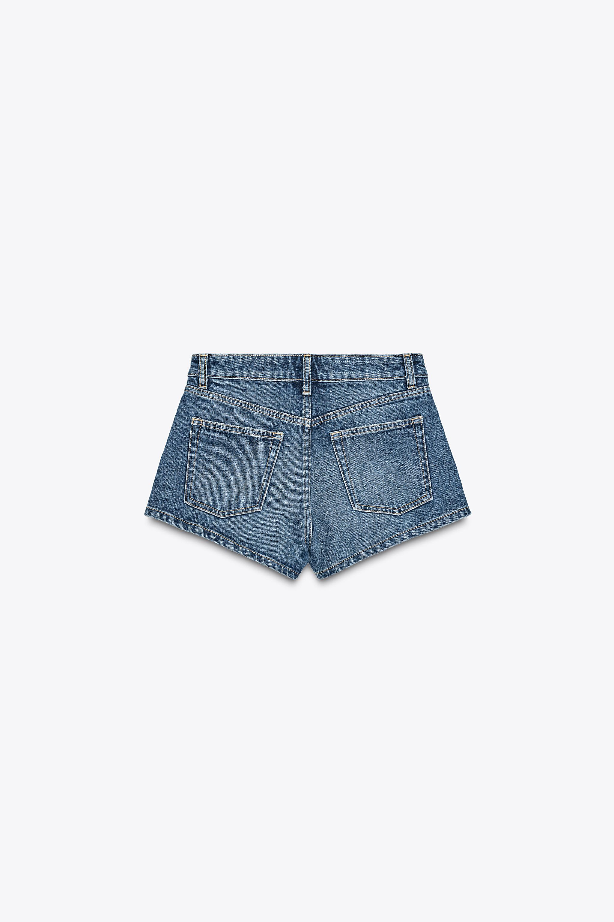 MID-WAIST TRF MINI DENIM SHORTS - Navy blue | ZARA Hungary