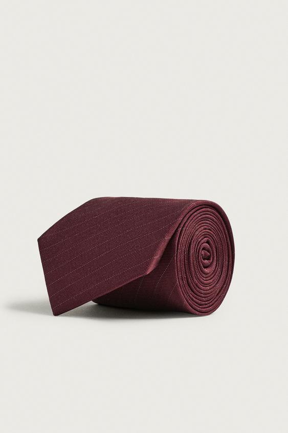 100% SILK STRIPED TIE - Burgundy by Zara - Image 0