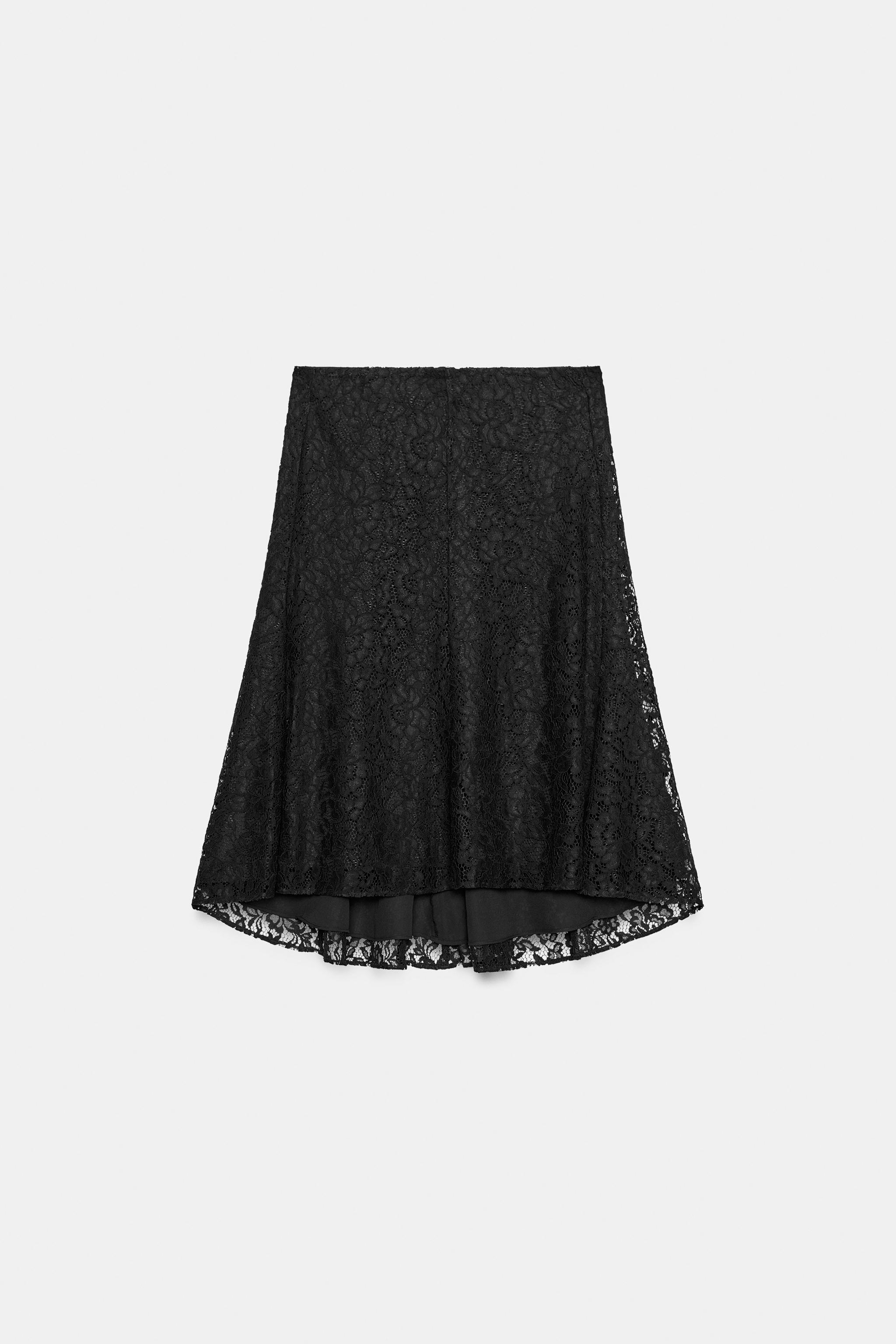 ZW COLLECTION LACE MIDI SKIRT - Black | ZARA United States
