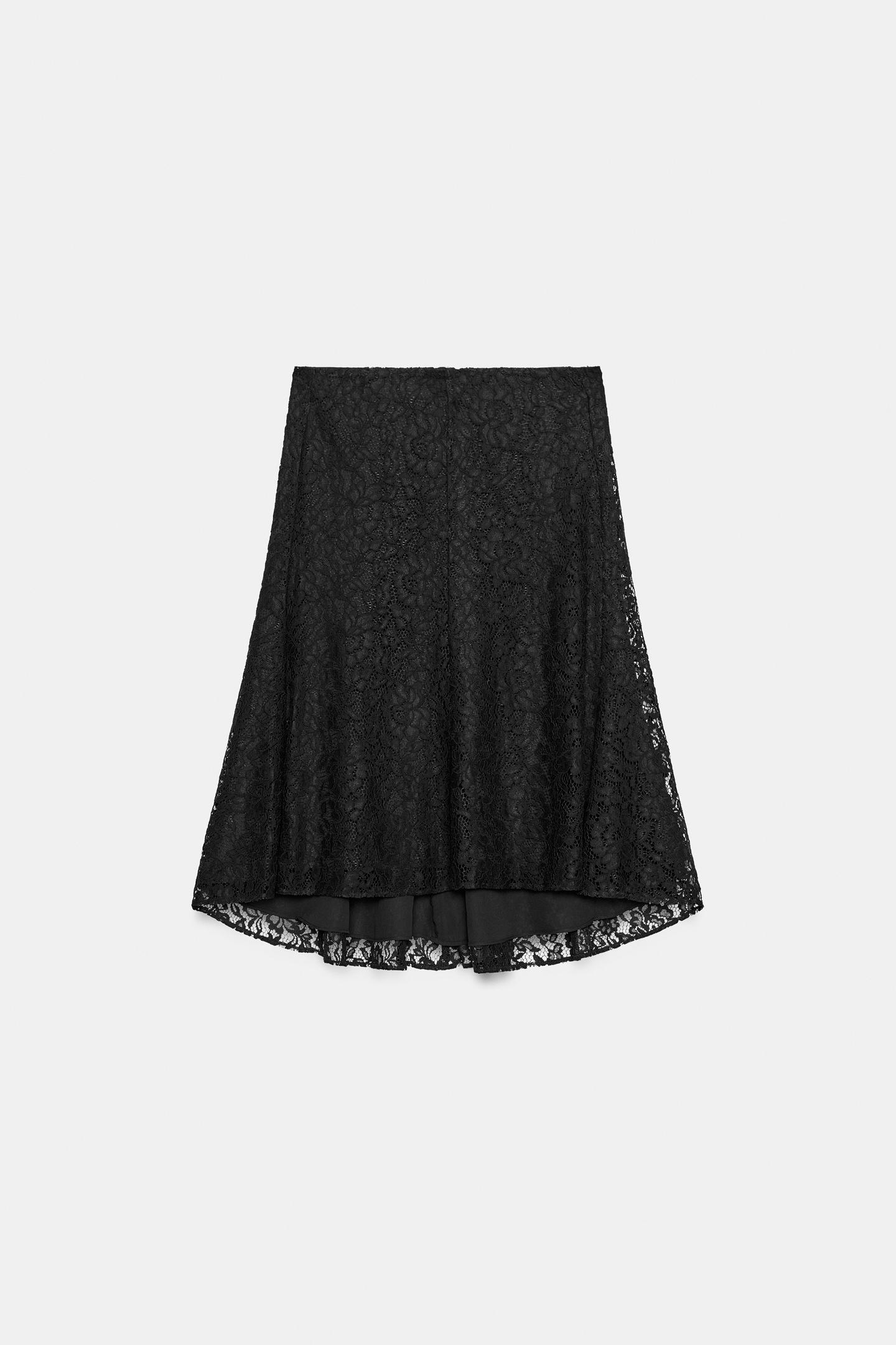 Женская юбка Zara ZW Collection Lace MIDI, цвет: Чёрный — фото 7