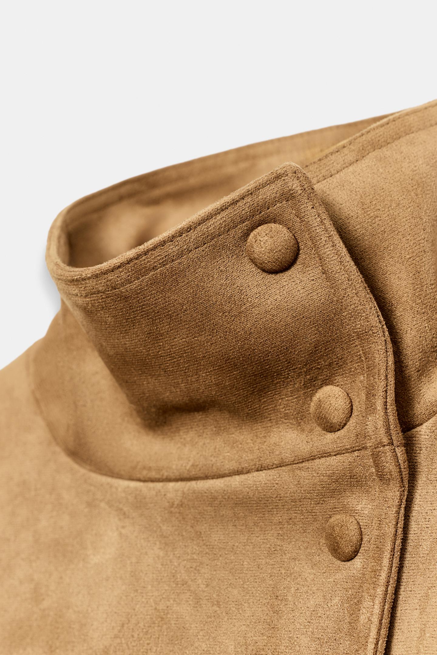 Женская куртка Zara Faux Suede Belted, цвет: Тёмный верблюжий — фото 8
