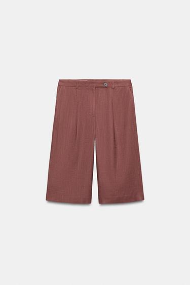 LONG LINEN BLEND BERMUDA SHORTS - MARSALA by Zara