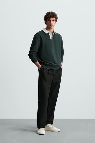 CONTRAST COLLAR POLO SWEATSHIRT - Dark green by Zara - Image 0