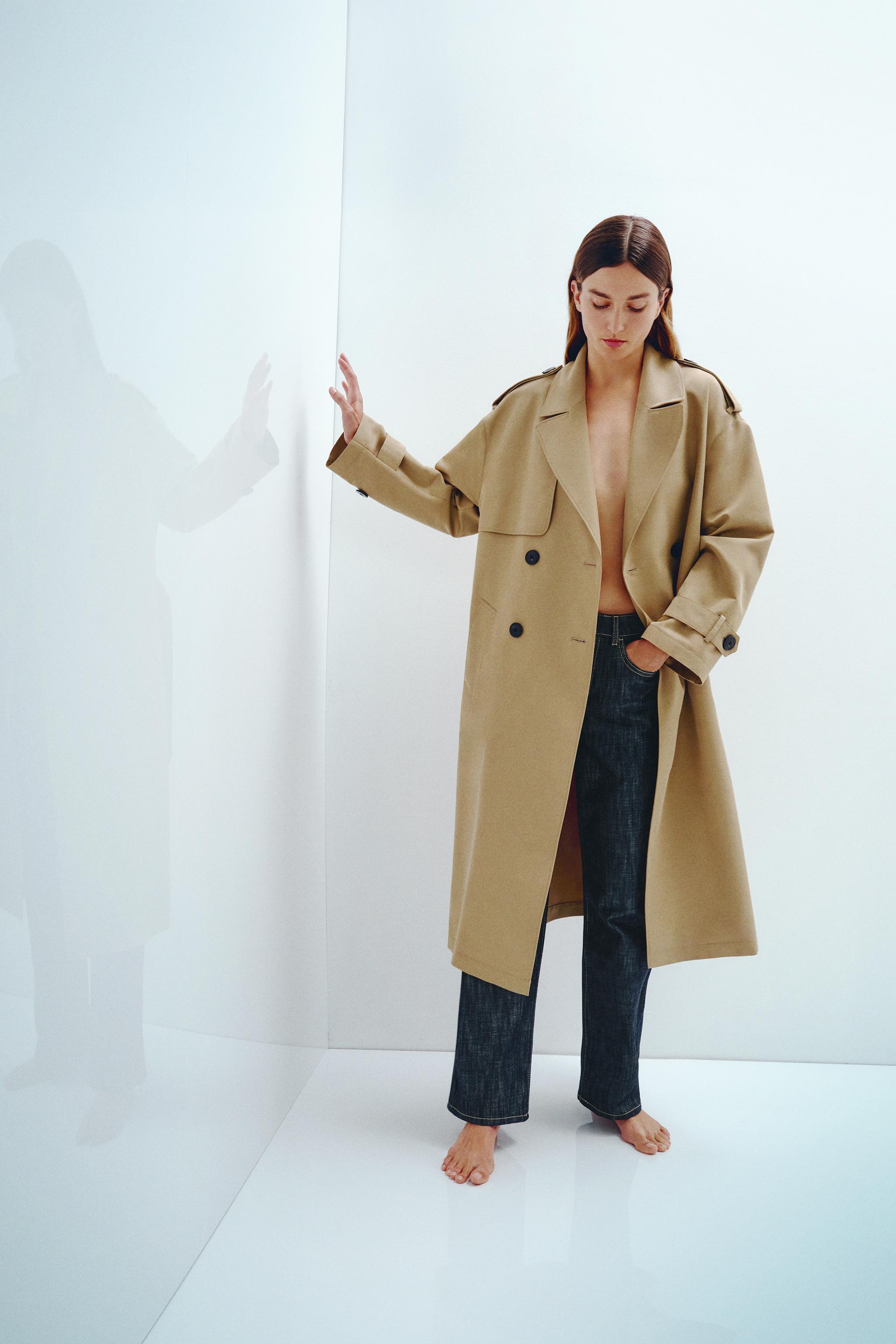 LONG DOUBLE-BREASTED TRENCH COAT WITH BELT Light camel ZARA
