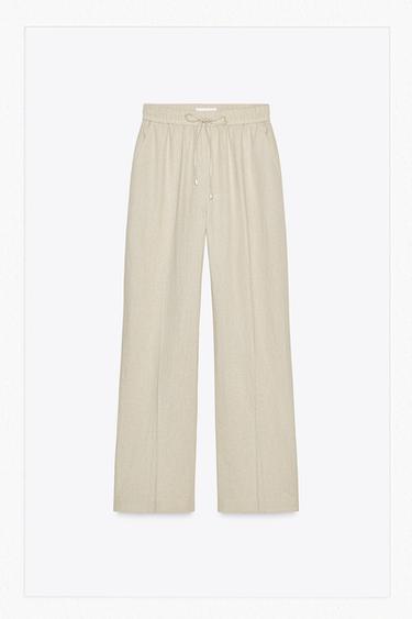 PANTALÓN RECTO CON LINO - Beige claro de Zara