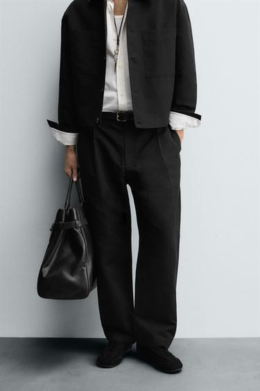 Zara 休閒版打褶長褲 - 黑色
