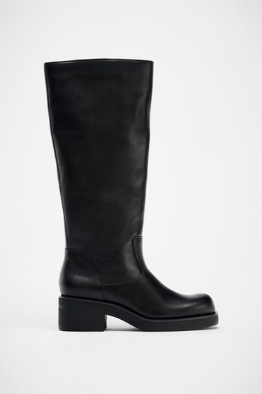 BOTTES HAUTES PLATES EN CUIR HYDROFUGES - Noir de Zara - Image 0