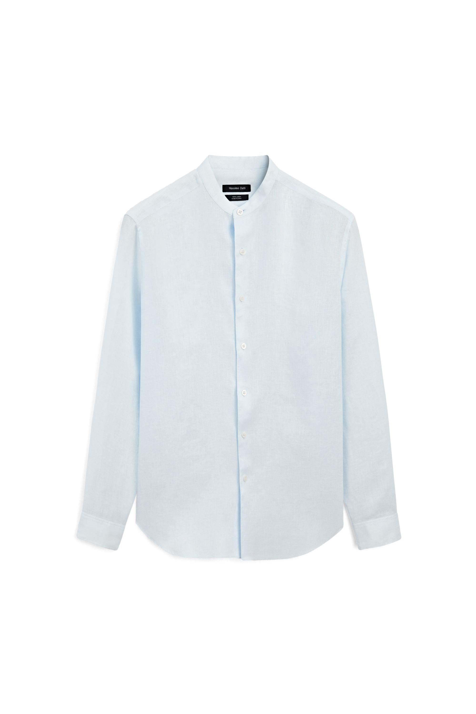 100% linen regular fit stand collar shirt - White | ZARA United States