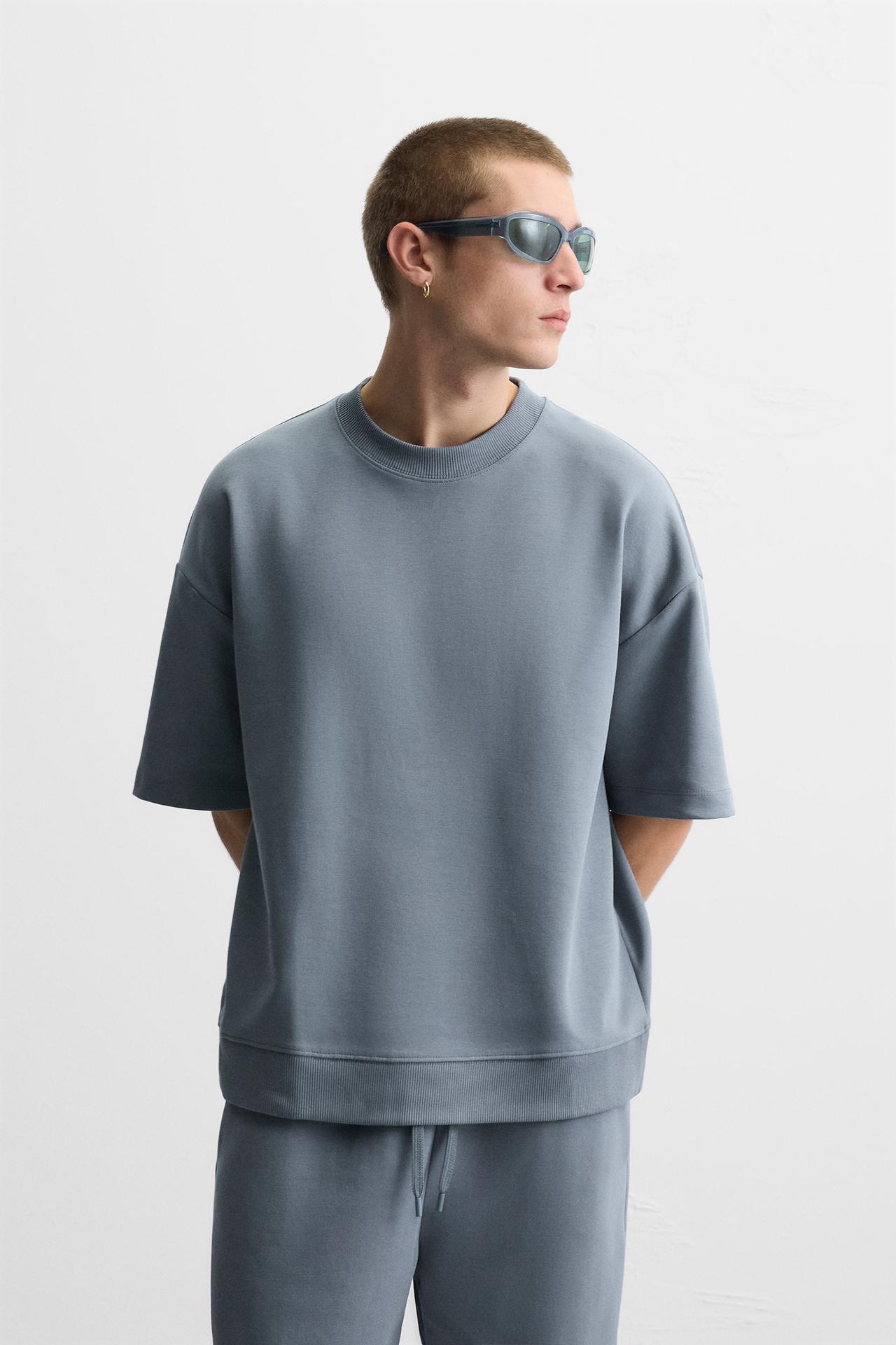 INTERLOCK TEXTURED SWEATSHIRT - Mid-blue by Zara