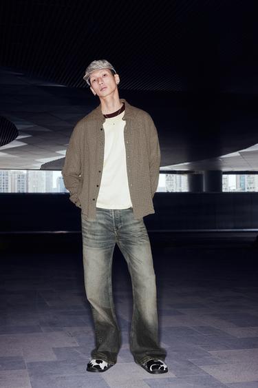 Zara 格紋紋理襯衫 - 深棕黃色