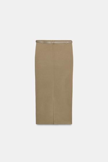 JUPE EN MAILLE CEINTURE - Kaki clair de Zara - Image 6