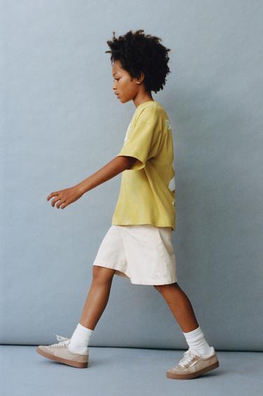 BERMUDA EN COTON COUPE LARGE ÉTIQUETTE - Écru de Zara