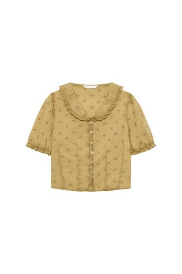 ÁO SƠ MI CỔ CÁNH SEN THÊU - Màu vàng mù tạt từ Zara