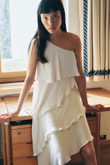 DRESS WITH RUFFLES AND KNOT - Ecru by Zara