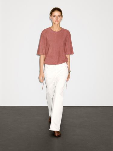 Top piel ante detalle tiras - Rosa de Zara - Imagen 0