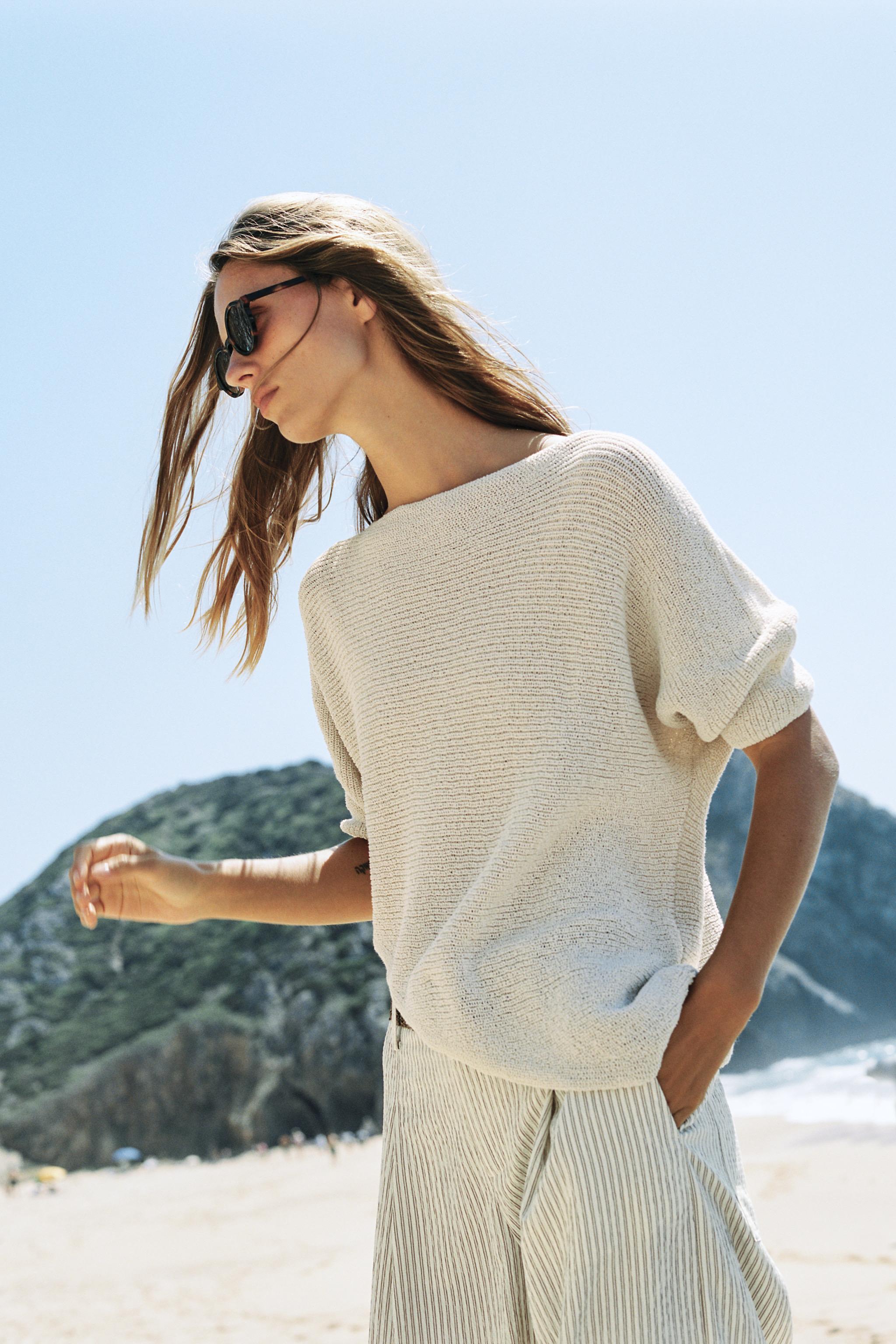 ASYMMETRIC KNIT TOP — Sand