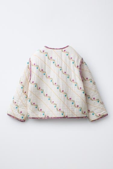 BLOUSON MATELASSÉ BRODERIE FLEURS - Écru de Zara - Image 1