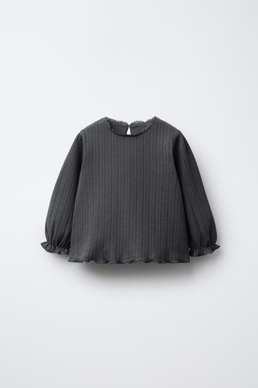 Zara 點紋蕾絲 T 恤 - 煤灰色