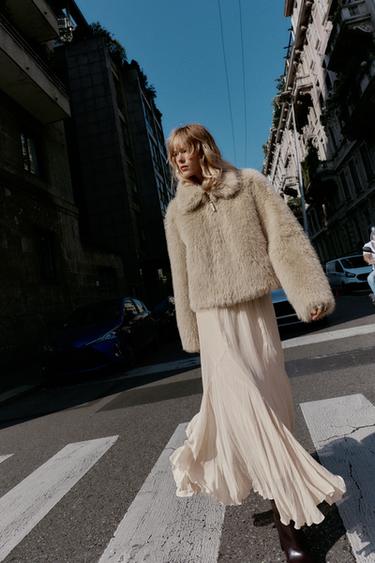 КУРТКА-ДУБЛЕНКА С ОТДЕЛКОЙ ПОД МЕХ — СЕРО-КОРИЧНЕВЫЙ от Zara