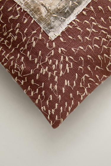 CUSHION COVER WITH APPLIQUÉ AND STITCHING — Brown 2