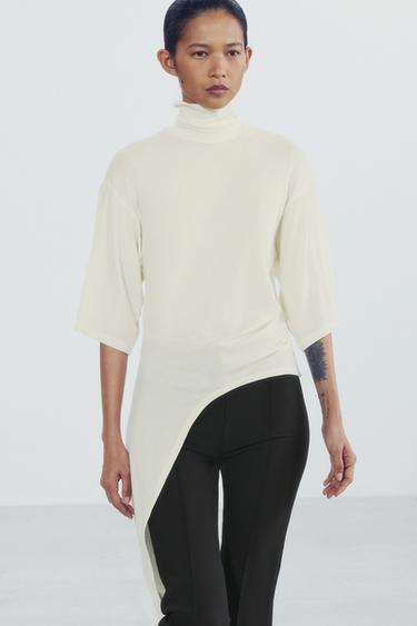 ASYMMETRIC GATHERED T-SHIRT — Ecru 2