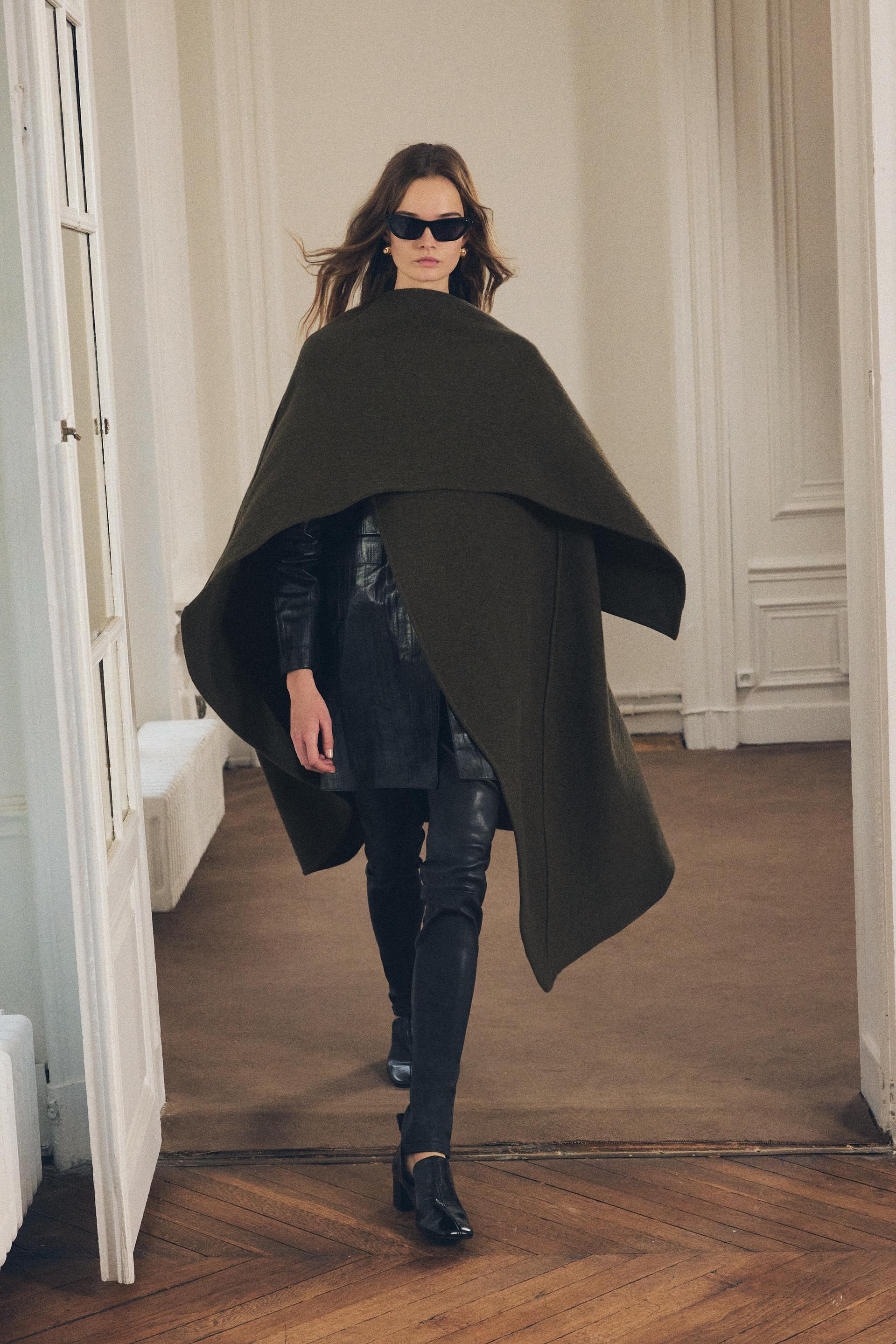 ASYMMETRIC WOOL BLEND CAPE ZW COLLECTION - Moss green | ZARA United Kingdom