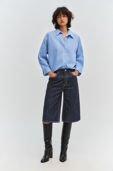 Zara 排扣府綢襯衫 - 裸色 / 紅色