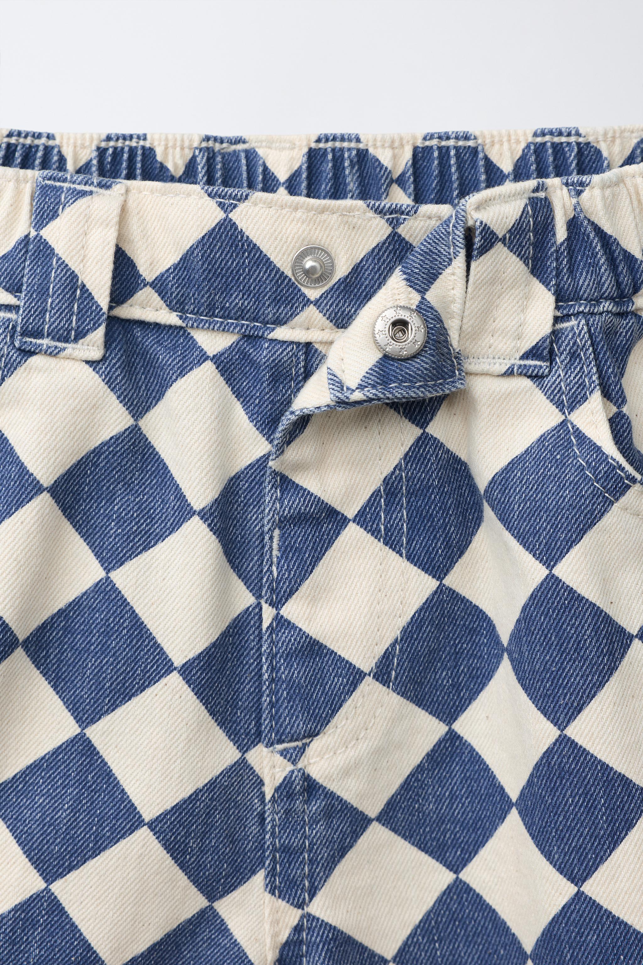 CHECKERED BAGGY TWILL PANTS