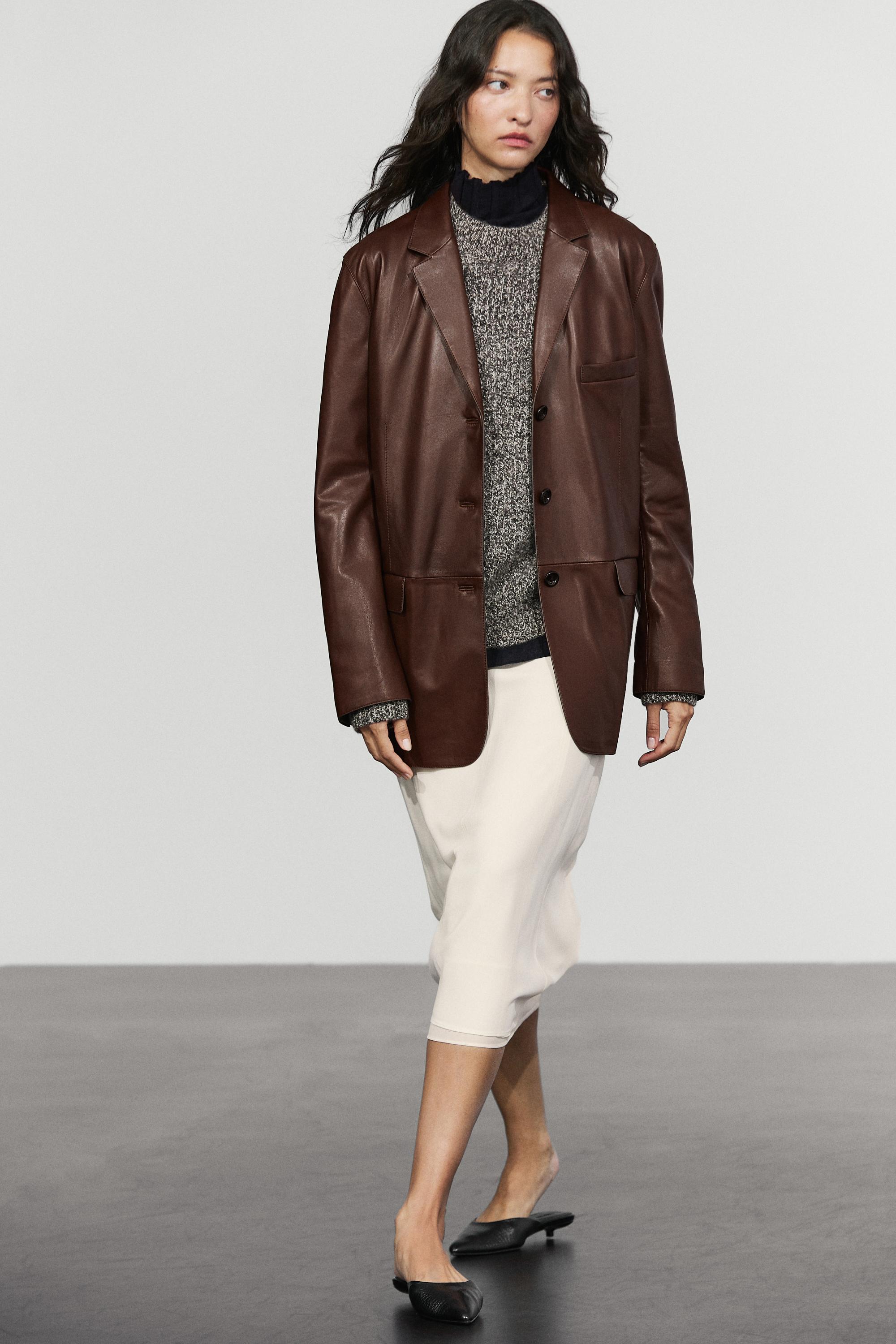 Nappa leather blazer with pocket detail