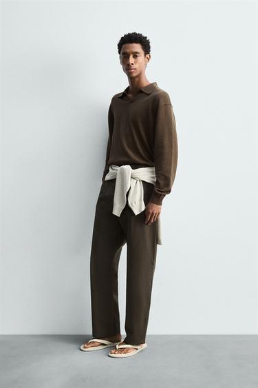 COTTON/LINEN PLEATED TROUSERS - Black / Brown de Zara - Image 3