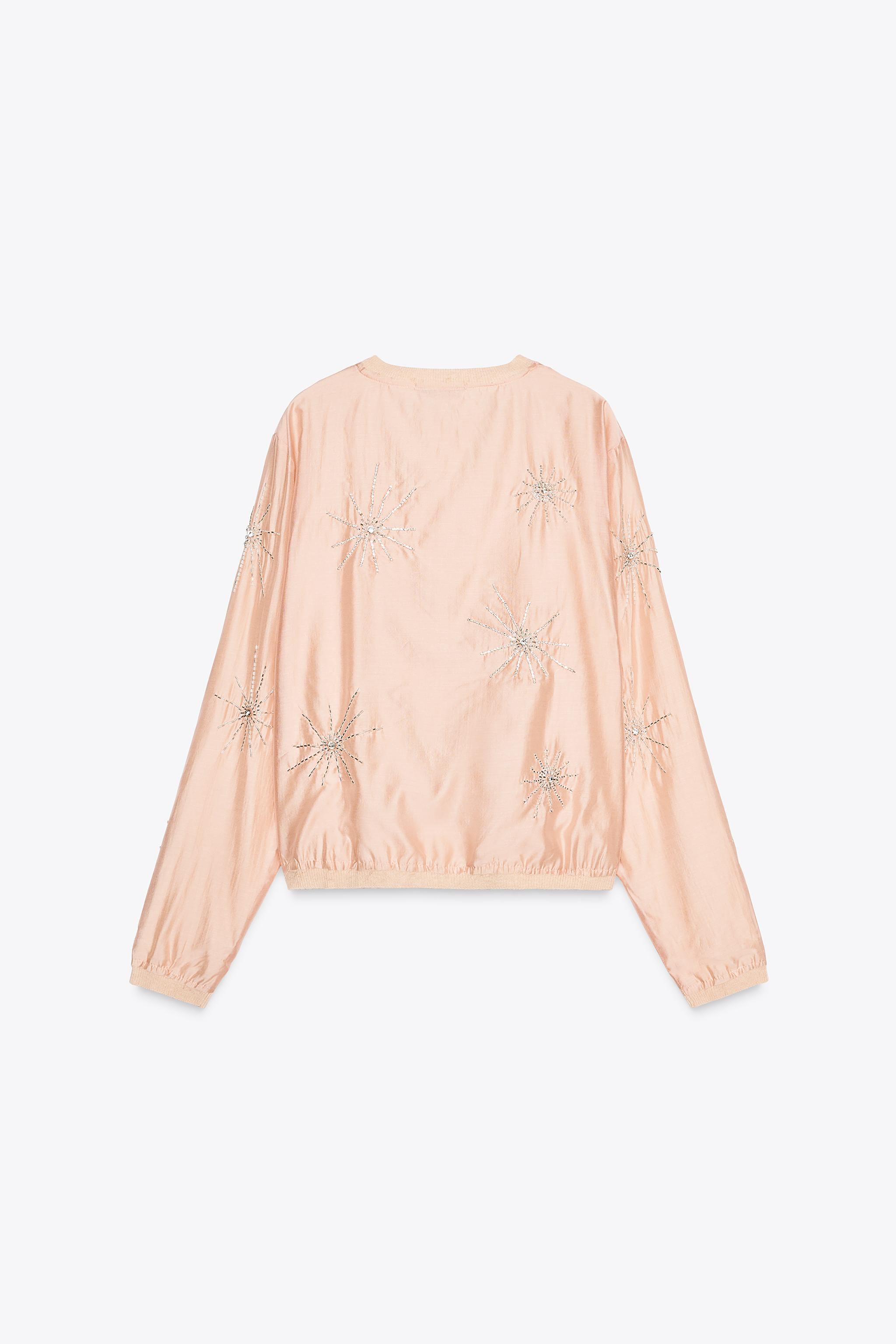 新品未使用　ZARA　ビーズ付きコンビ素材トップス ビーズ付きコンビ素材トップス - ピンクベージュ | ZARA Japan