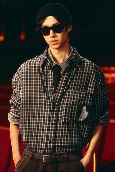 Zara 格紋馬匹貼布襯衫 - 黑色