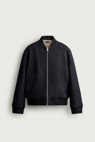 FAUX FUR INTERIOR BOMBER JACKET - Navy blue by Zara