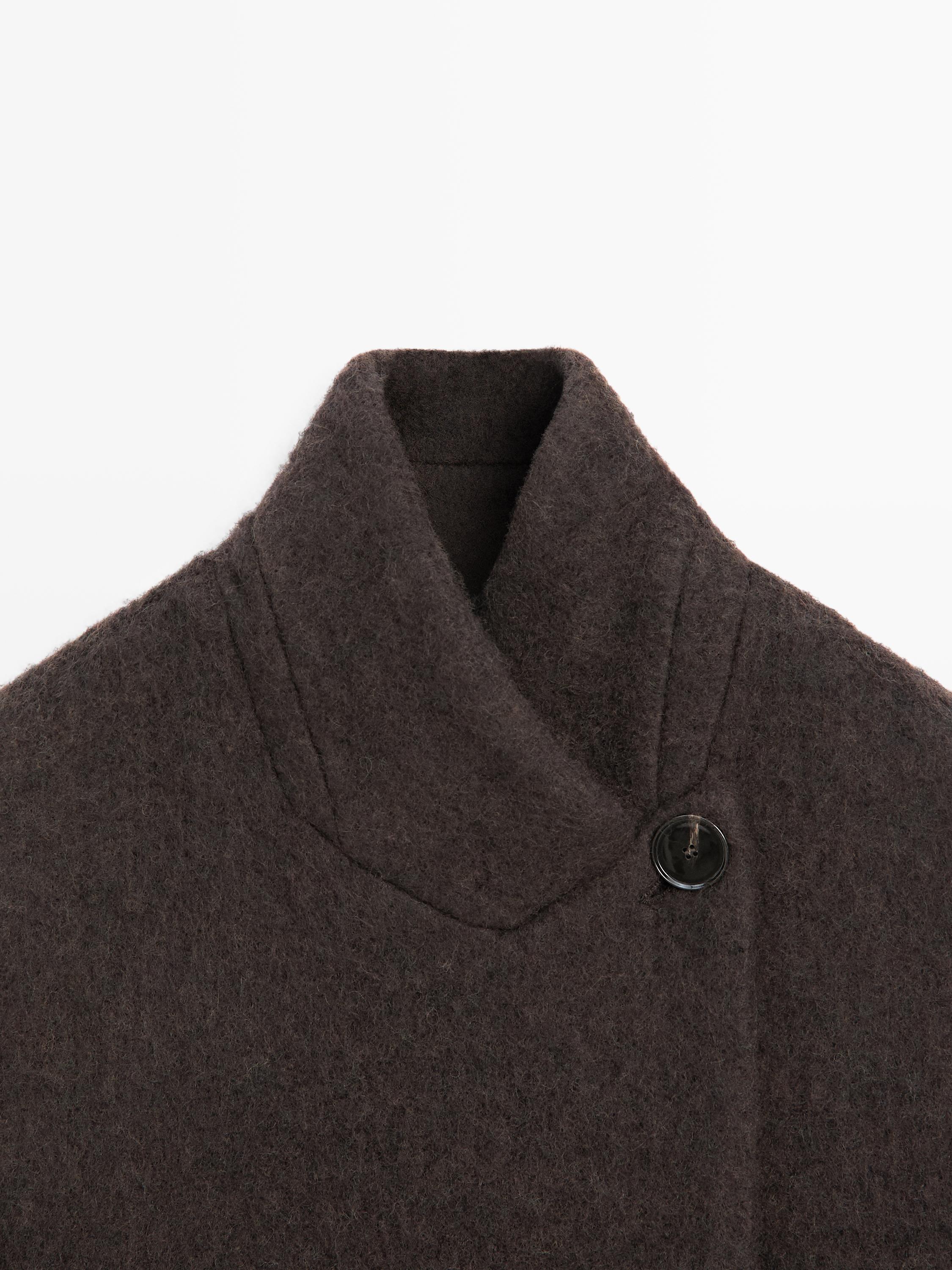 Long double-breasted coat with brushed finish