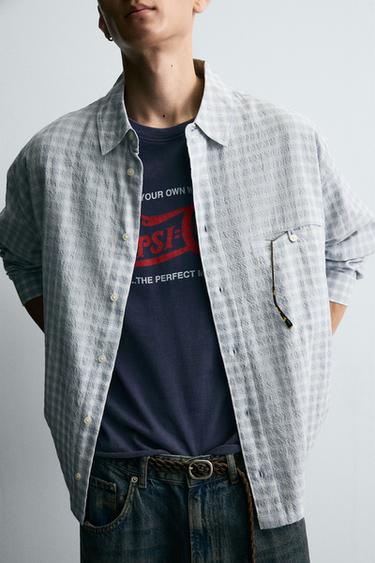 CHEMISE STRUCTURÉE À CARREAUX - Bleu chiné de Zara - Image 5