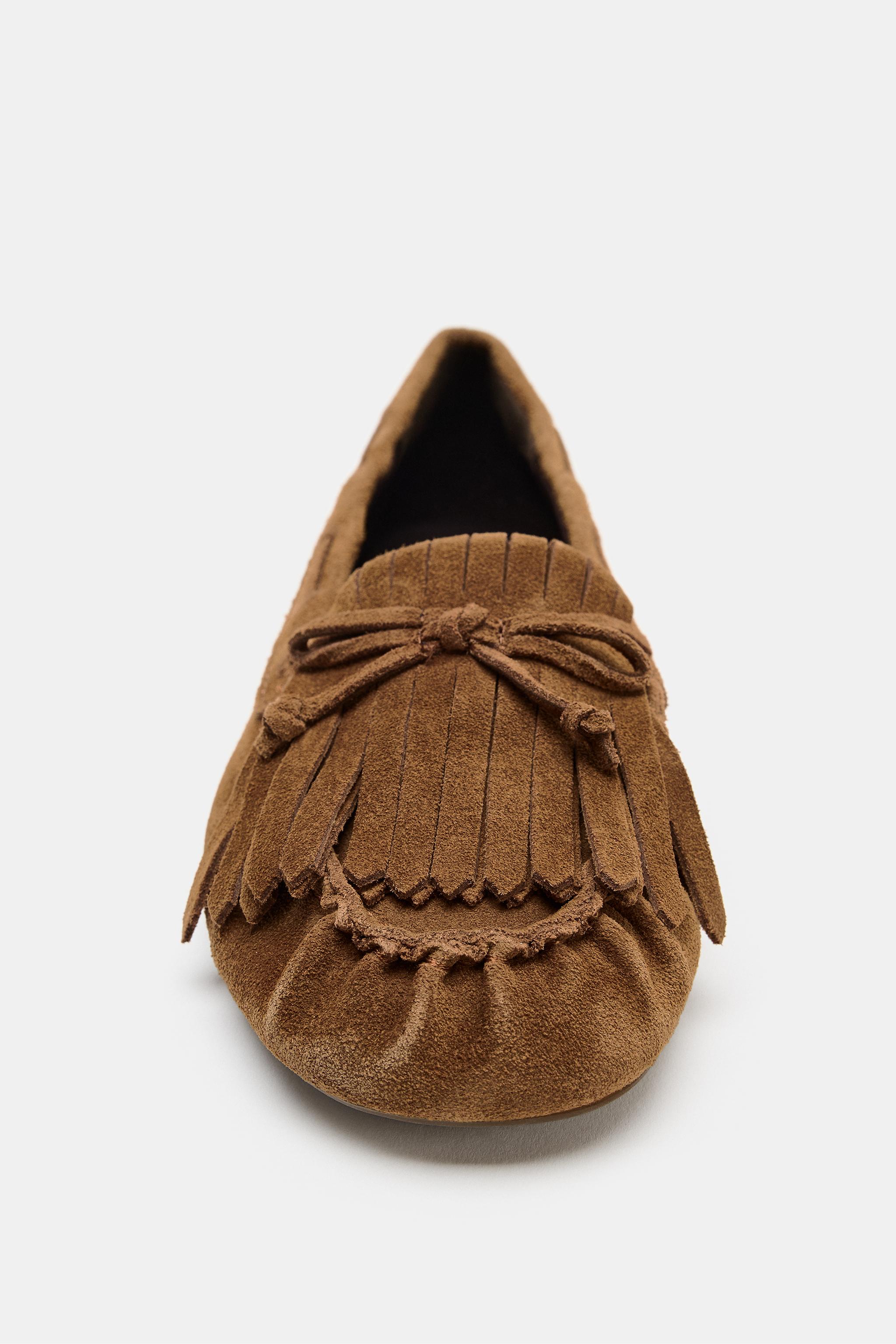 FRINGED SPLIT SUEDE LOAFERS