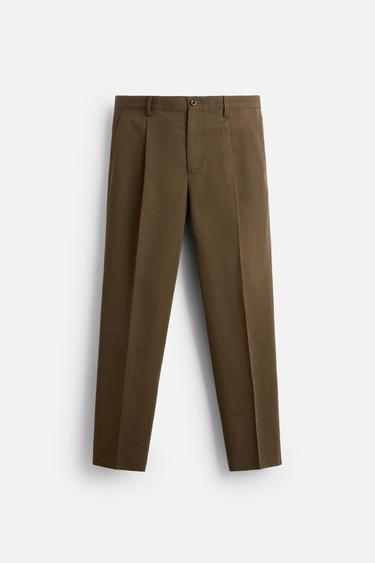 Zara PLEATED COTTON - LINEN PANTS - Brown